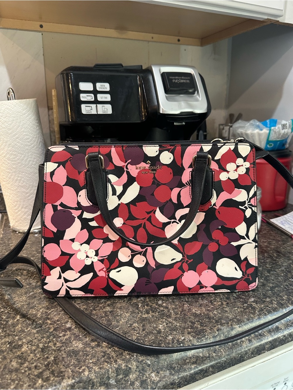 kate spade Floral Print Satchel in Pink, Red, Cream & Black